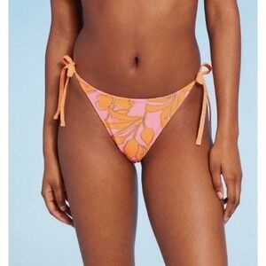 Wild Fable XS Bikini Bathing Suit Bottom Tie Orange Pink Floral Tropical Palm